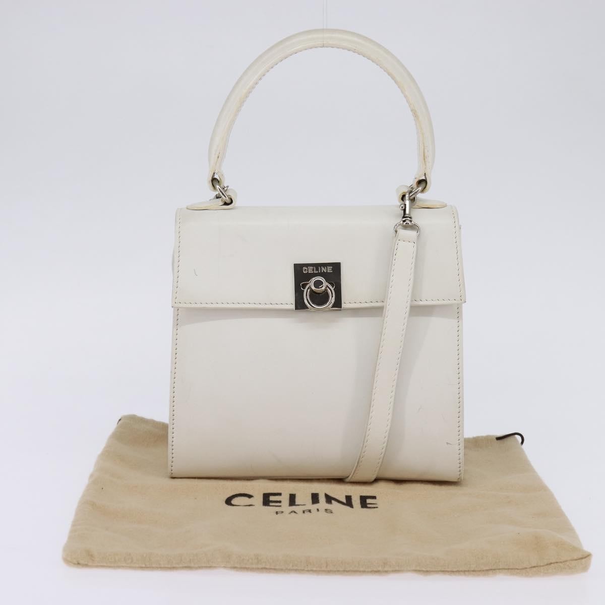 Celine Gancini Handbag Leather, WHITE, LEATHER, Handbag