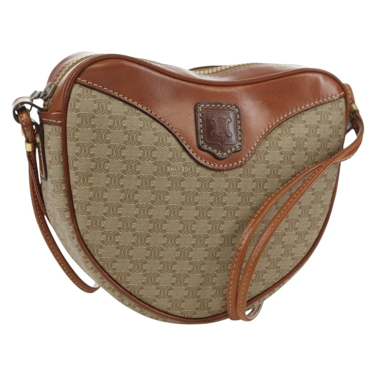 Celine Vintage Macadam Shoulder Bag Canvas and Leather, BEIGE, CANVAS, Shoulder bag