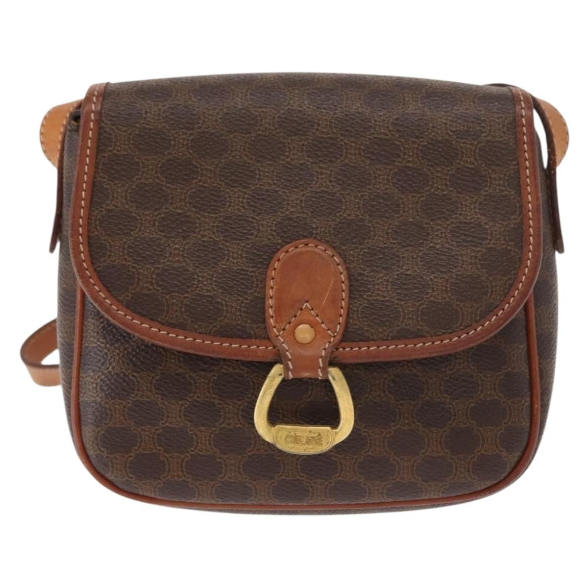 Celine Vintage Macadam Shoulder Bag Canvas and Leather, BROWN, CANVAS, Shoulder bag