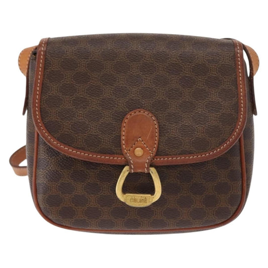 Celine Vintage Macadam Shoulder Bag Canvas and Leather, BROWN, CANVAS, Shoulder bag