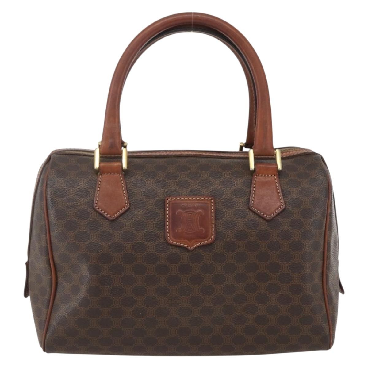 Celine Boston Bag Triomphe Coated Canvas, BROWN, CANVAS, Handbag