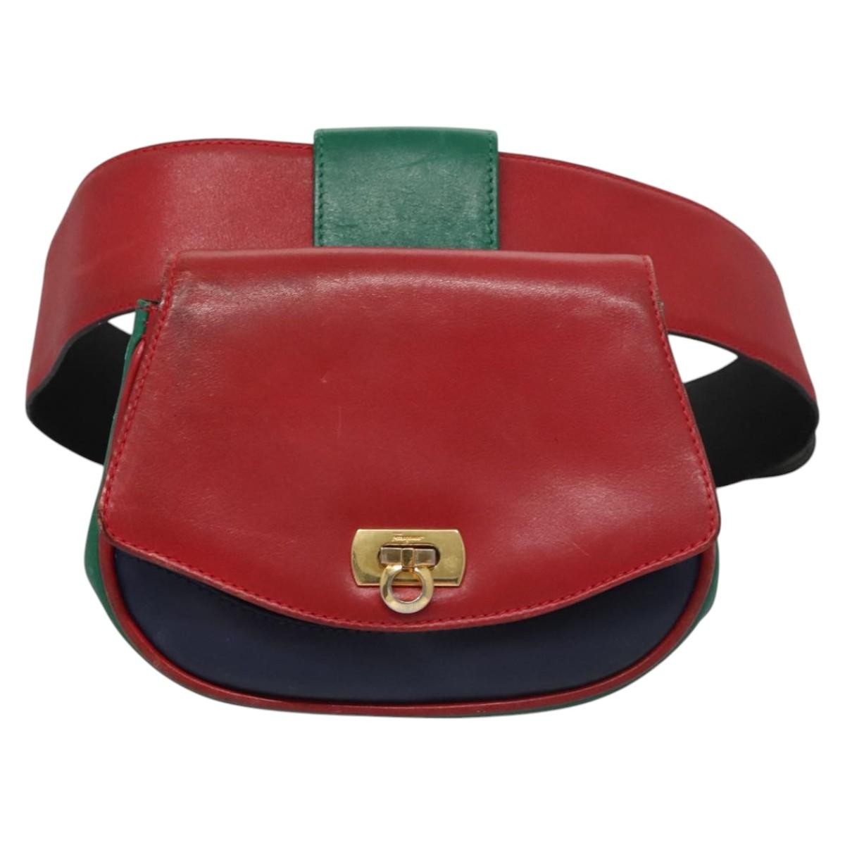 Salvatore Ferragamo Gancini waist bag Leather, RED, LEATHER, Clutche & pouche