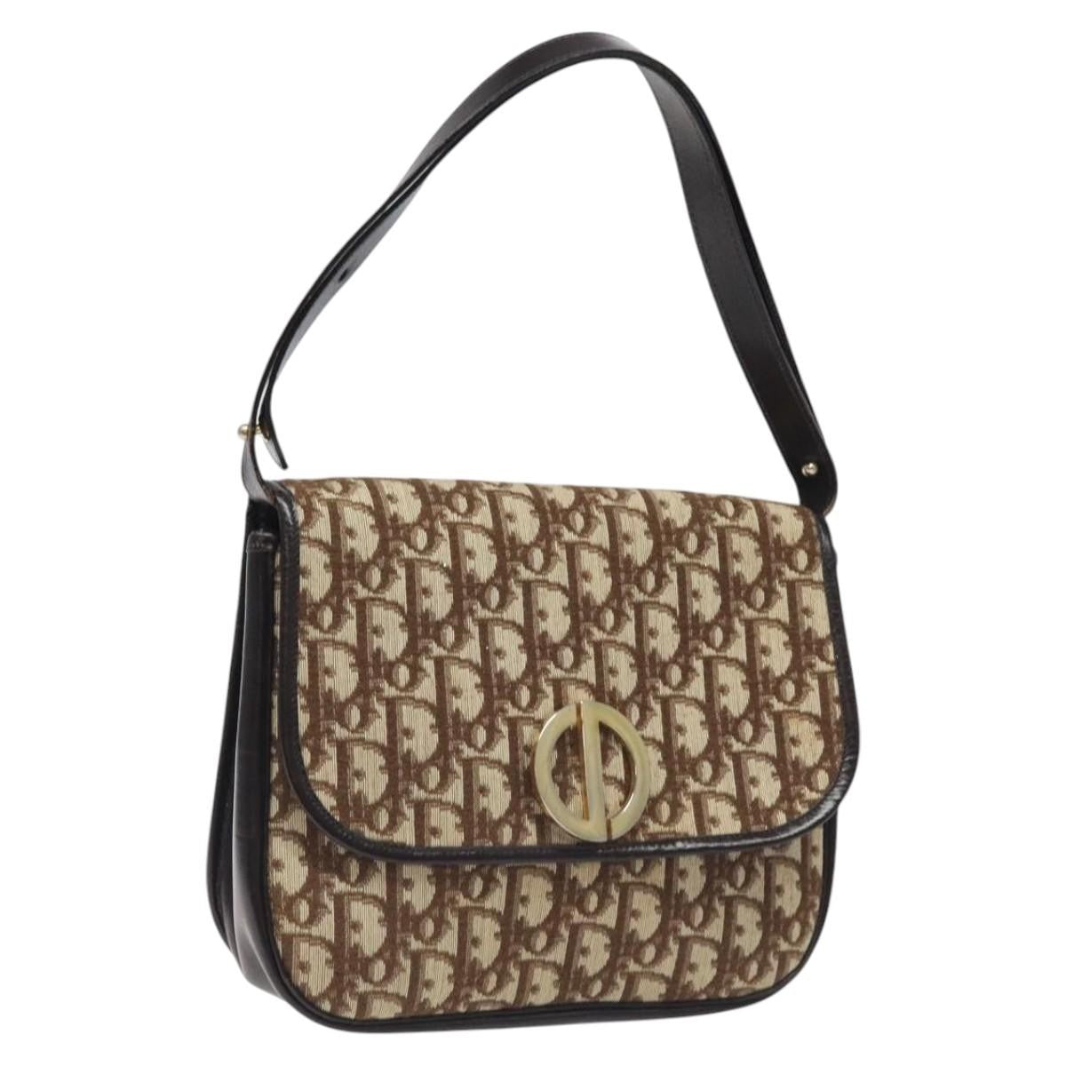 Christian Dior Vintage CD Flap Shoulder Bag Canvas, BROWN, CANVAS, Shoulder bag