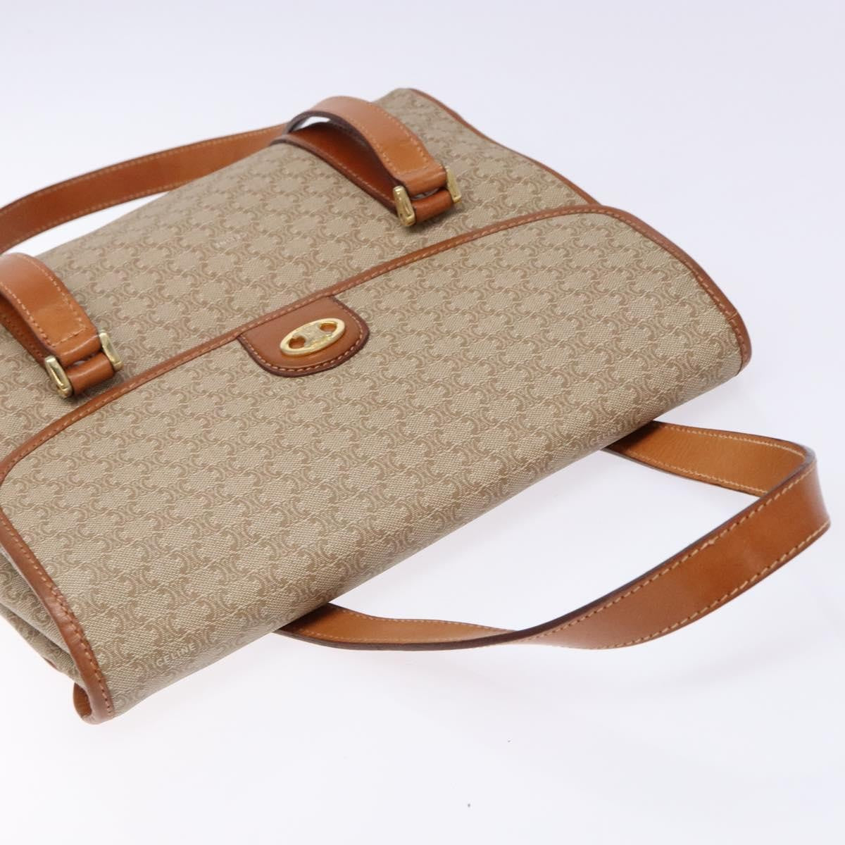 Celine Vintage Macadam Shoulder Bag Canvas and Leather, BEIGE, CANVAS, Shoulder bag