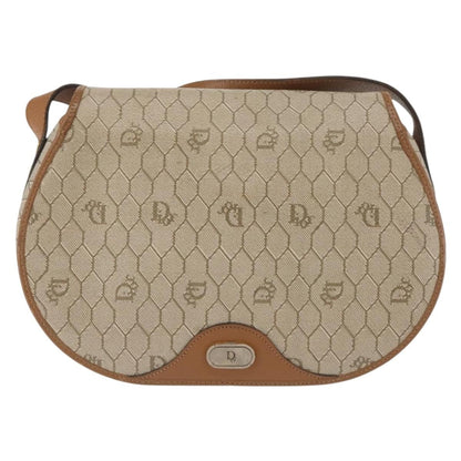 Christian Dior Vintage Honeycomb Flap Crossbody Bag Coated Canvas, BEIGE, CANVAS, Crossbody bag