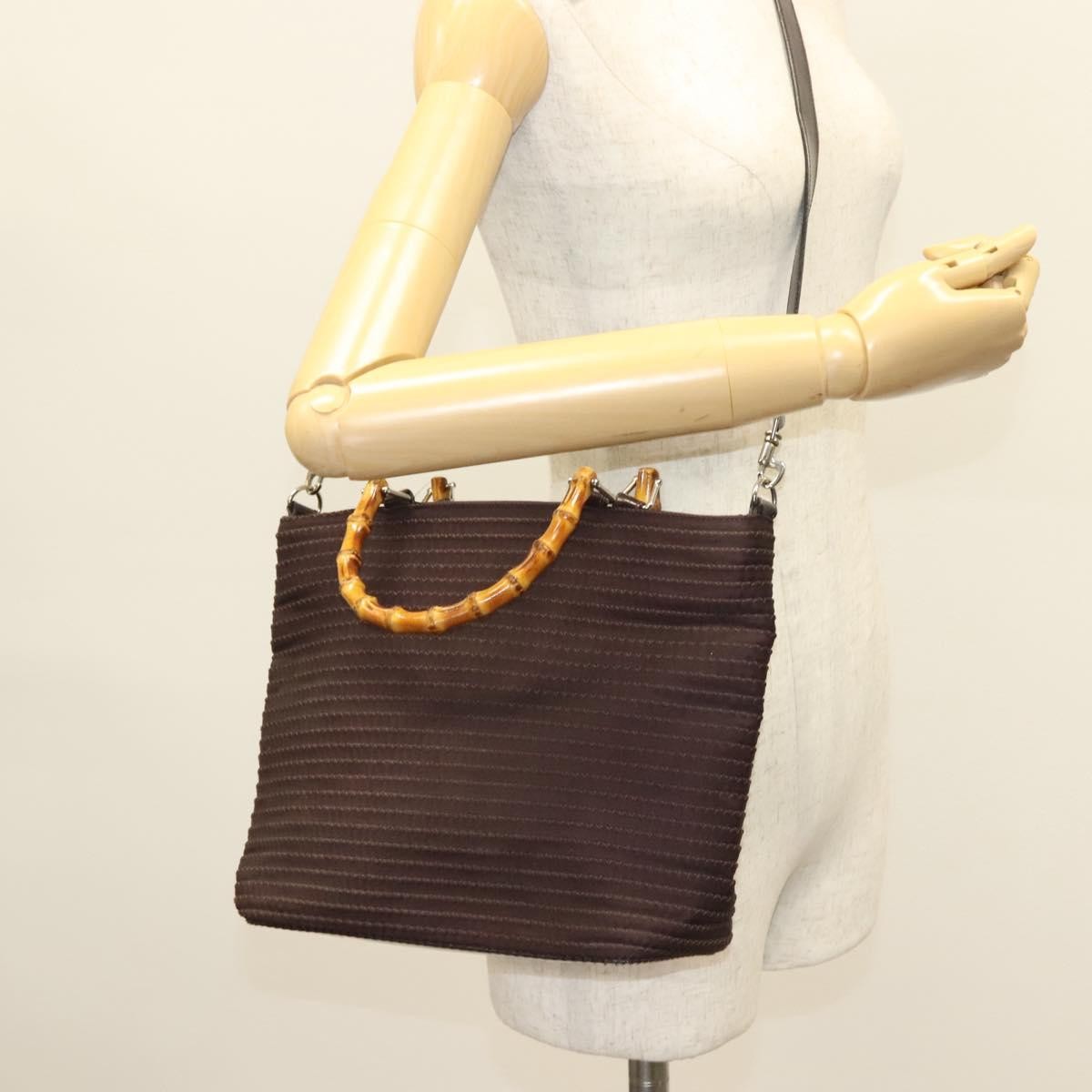 Gucci Vintage Bamboo Handle Tote Nylon, BROWN, SYNTHETIC, Tote bag