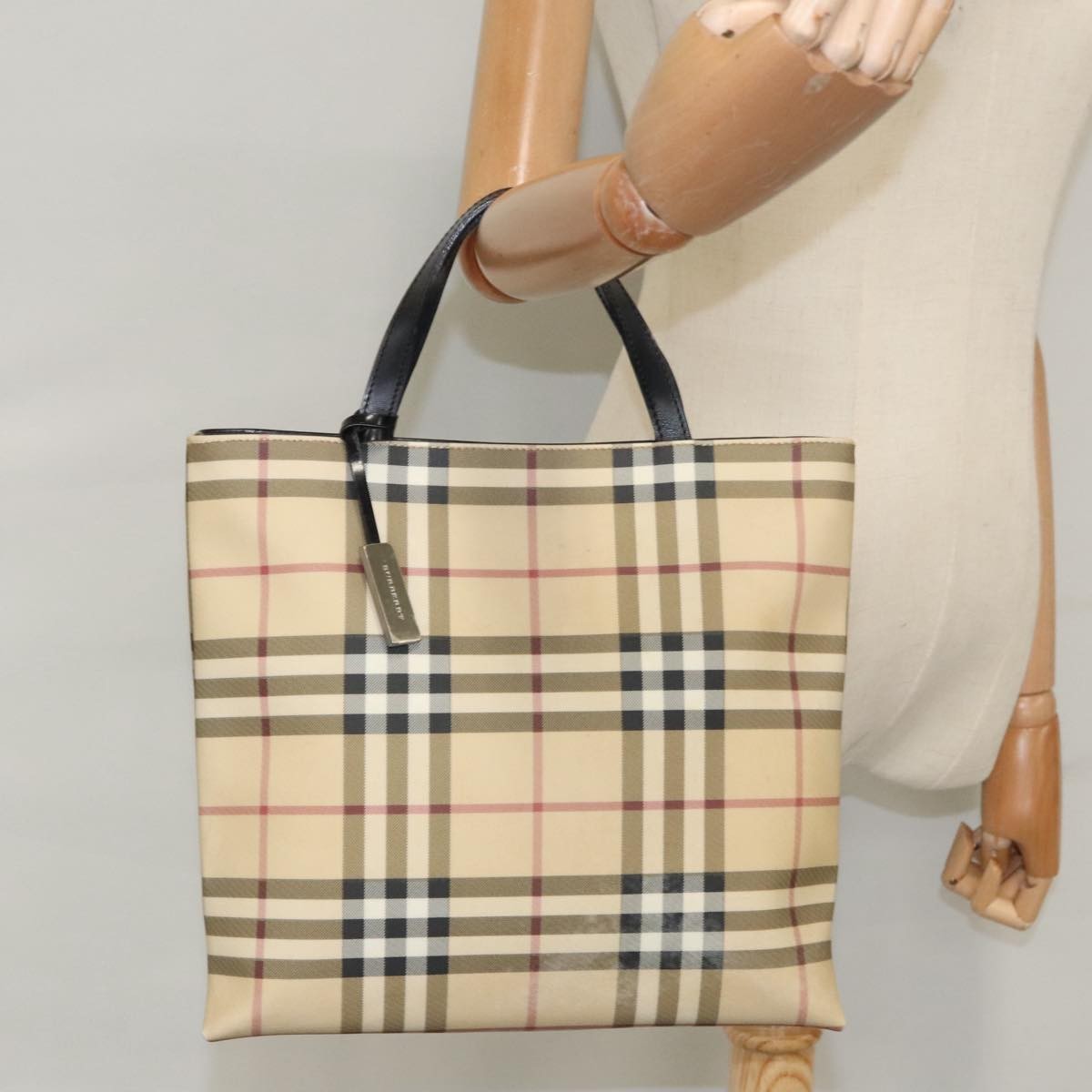 Burberry Top Handle Tote Nova Check Canvas, BEIGE, CANVAS, Tote bag