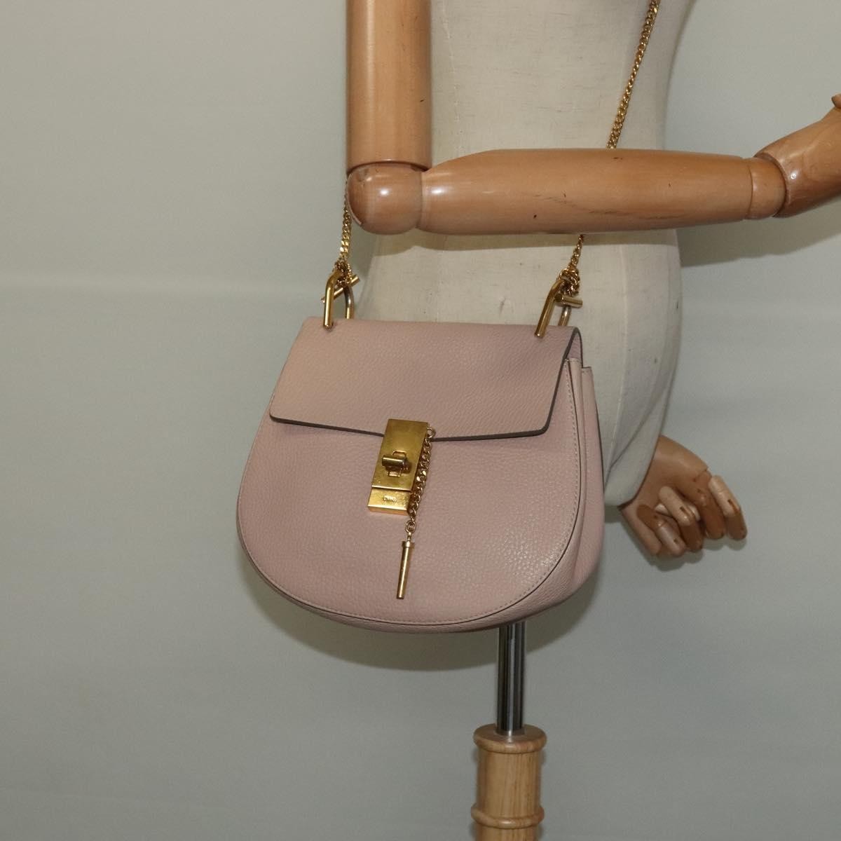Chloe Drew Shoulder Bag Leather, PINK, LEATHER, Shoulder bag
