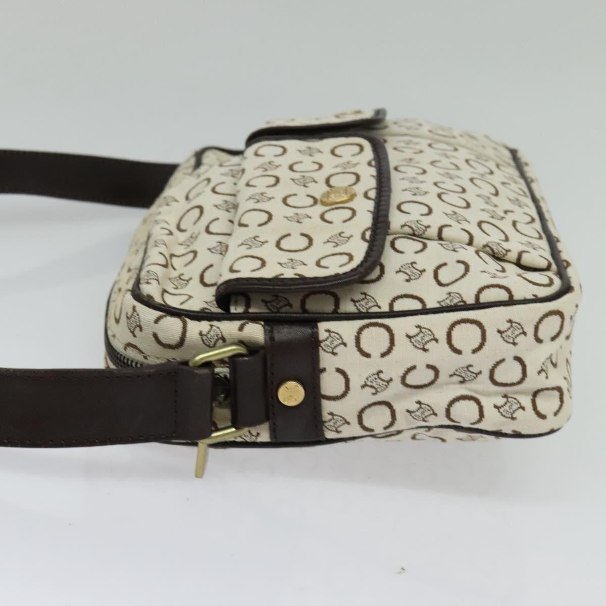 Celine Vintage Macadam Shoulder Bag Canvas and Leather, WHITE, CANVAS, Clutche & pouche
