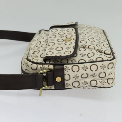 Celine Vintage Macadam Shoulder Bag Canvas and Leather, WHITE, CANVAS, Clutche & pouche