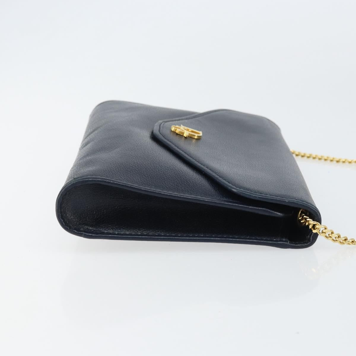 Christian Dior Vintage Chain Flap Shoulder Bag Leather, NAVY, LEATHER, Shoulder bag