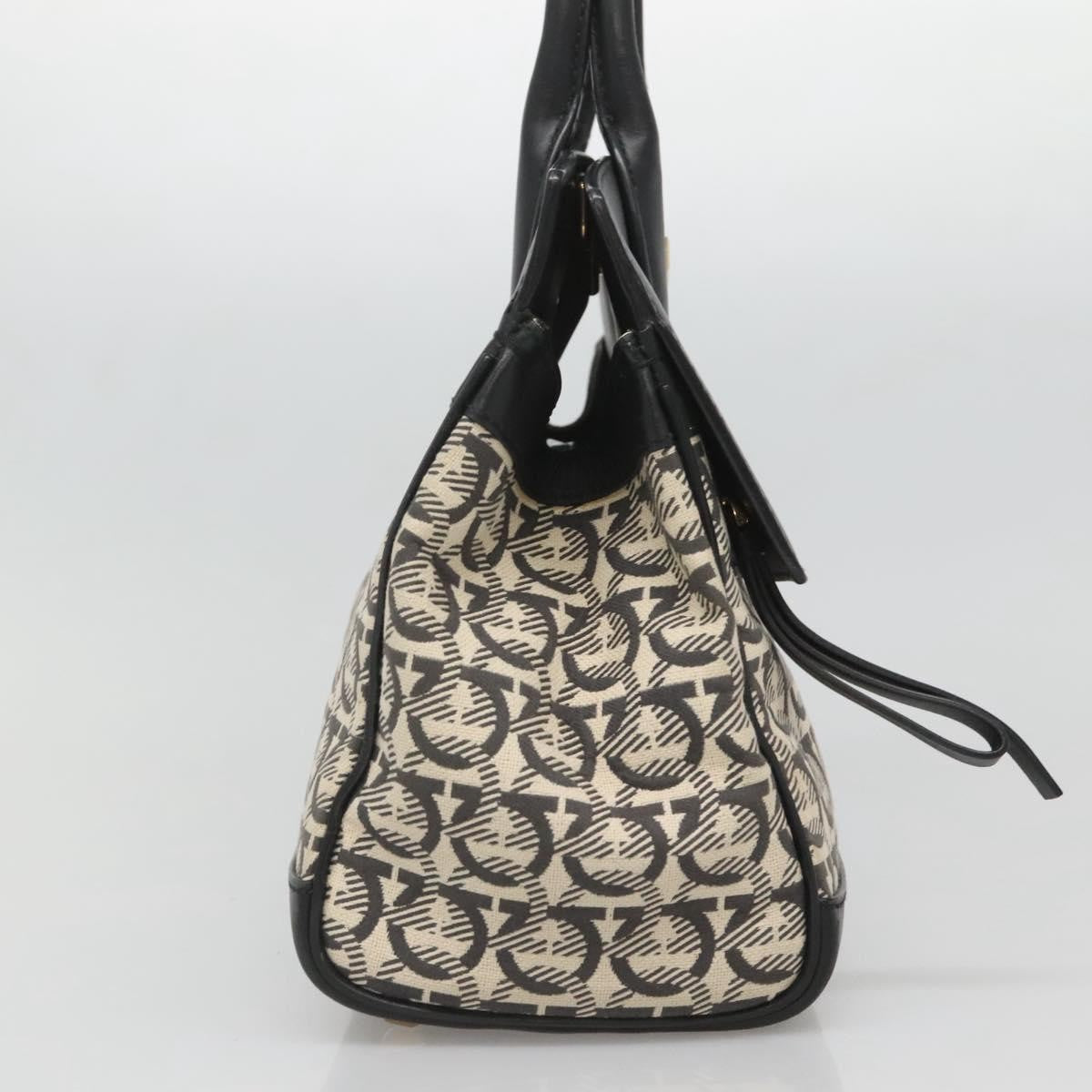 Salvatore Ferragamo Studio Satchel Gancini Jacquard and Leather, BLACK, CANVAS, Handbag