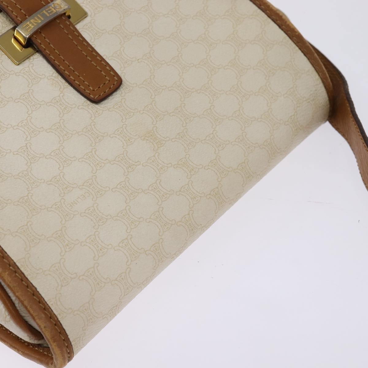 Celine Vintage Macadam Shoulder Bag Canvas and Leather, ECRU, CANVAS, Shoulder bag