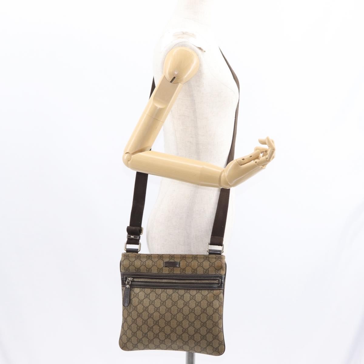 Gucci Flat Messenger Bag GG Coated Canvas, BEIGE, PVC, Shoulder bag