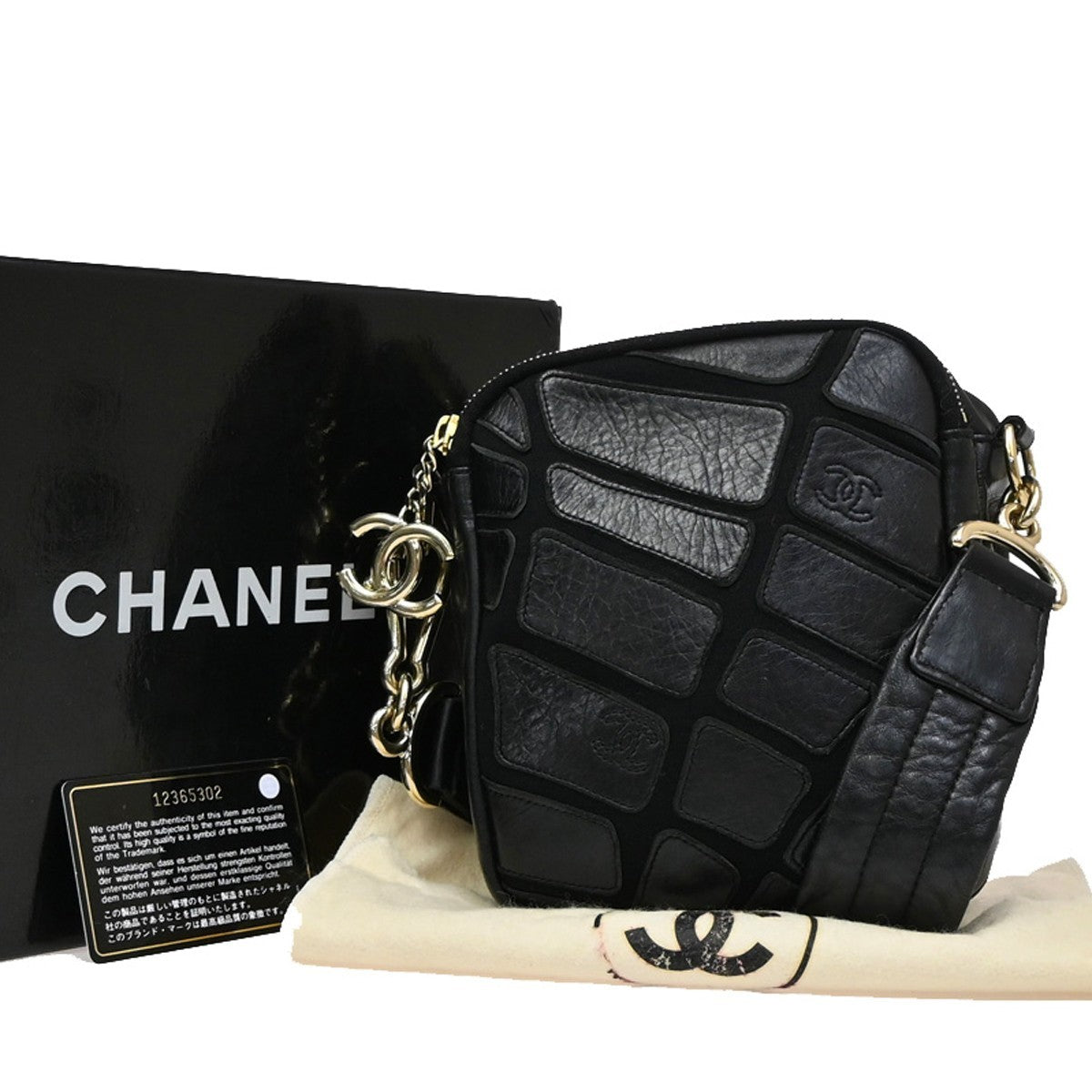 Chanel Scales Camera Bag Leather with Jersey, BLACK, LEATHER, Shoulder bag
