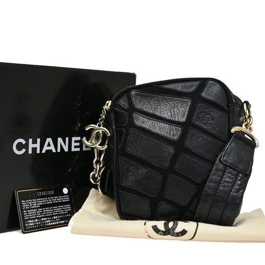 Chanel Scales Camera Bag Leather with Jersey, BLACK, LEATHER, Shoulder bag