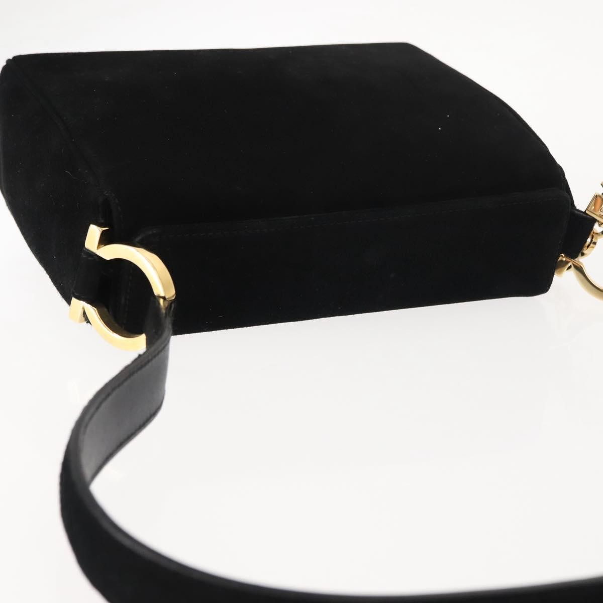 Salvatore Ferragamo Gancini Shoulder Bag Suede, BLACK, SUEDE, Shoulder bag