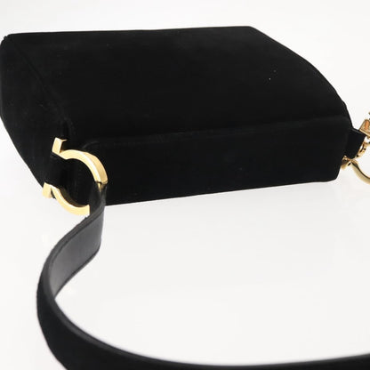Salvatore Ferragamo Gancini Shoulder Bag Suede, BLACK, SUEDE, Shoulder bag