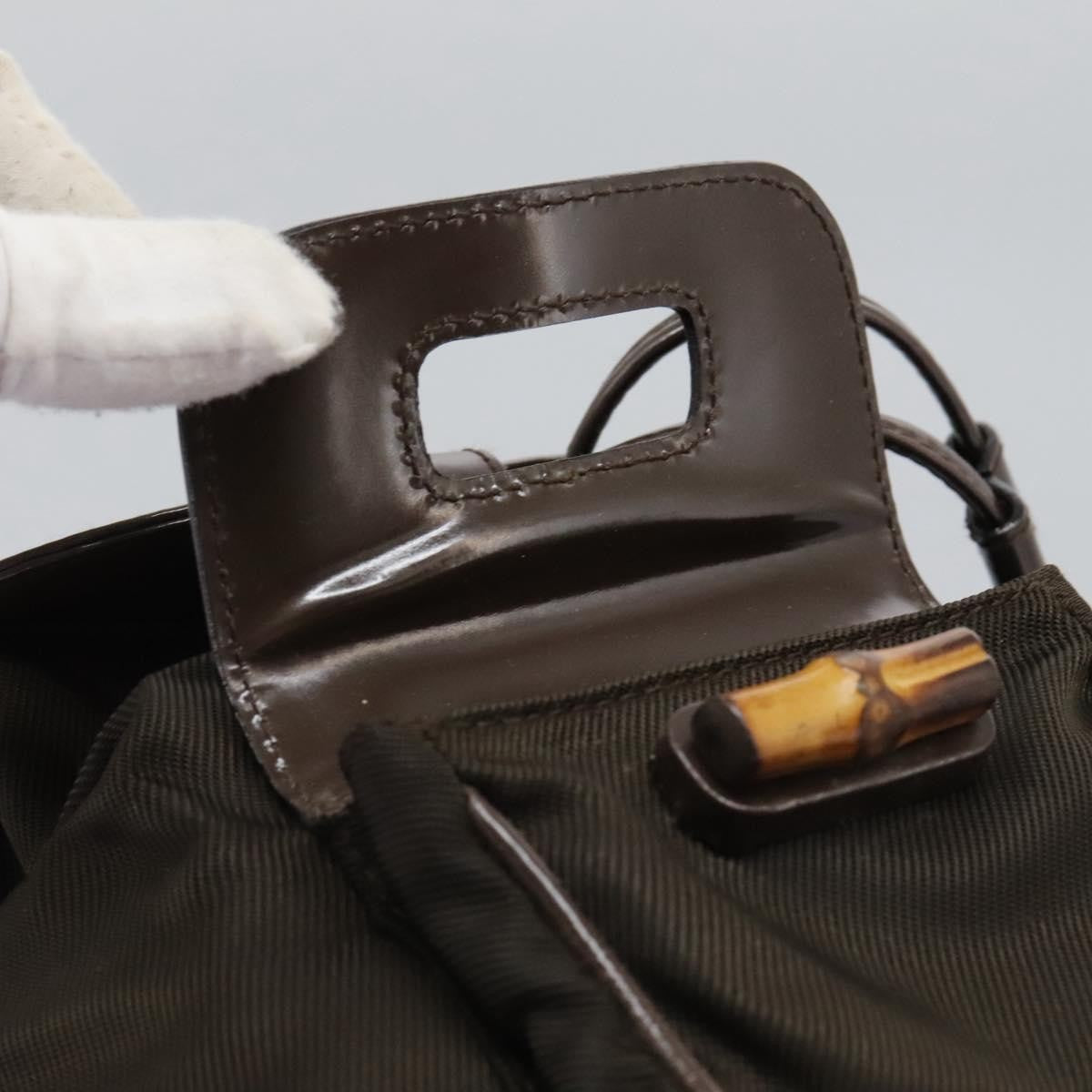 Gucci Vintage Bamboo Backpack Nylon and Patent Leather, BROWN, NYLON, Backpack