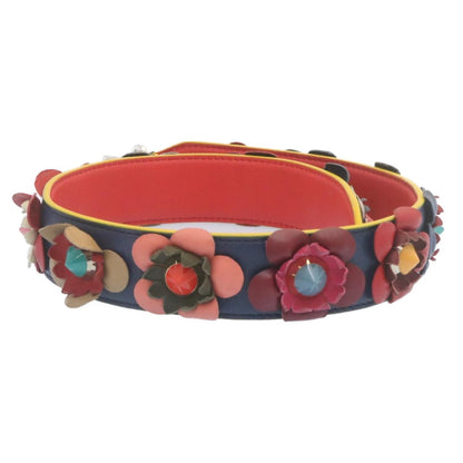 Fendi Flowerland Strap You Shoulder Strap Studded Leather, NAVY, LEATHER, Straps