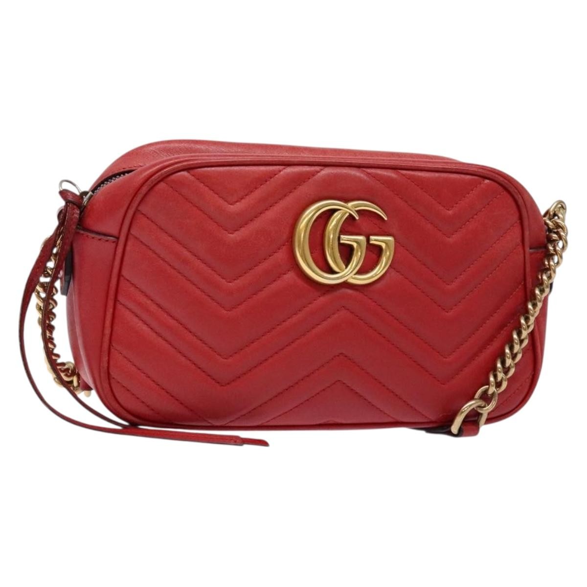 Gucci GG Marmont Monochrome Shoulder Bag Matelasse Leather, RED, LEATHER, Shoulder bag
