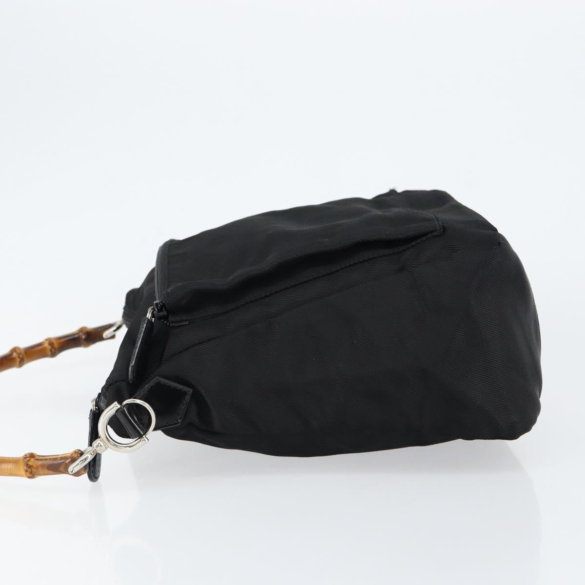 Gucci Vintage Bamboo Handle Bag Nylon, Black, Nylon, Handbag