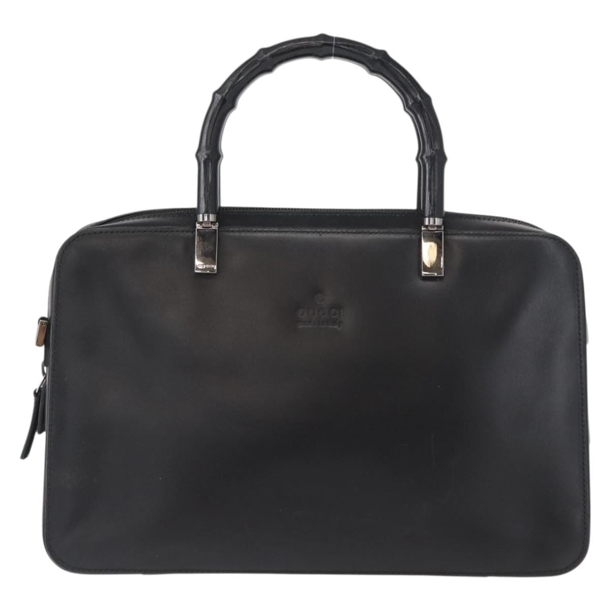 Gucci Vintage Bamboo Handle Bag Leather, BLACK, LEATHER, Handbag