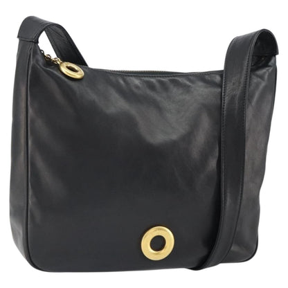 Celine Circle Logo Shoulder Bag Leather, BLACK, LEATHER, Shoulder bag