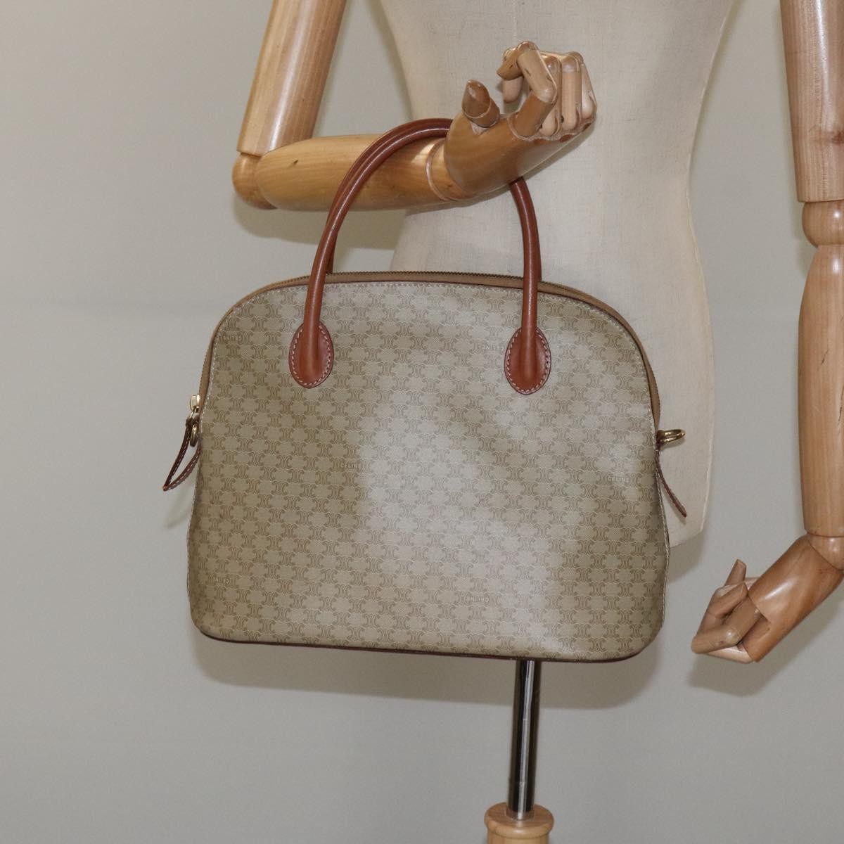 Celine Vintage Macadam Handbag Canvas and Leather, Beige, Canvas, Handbag