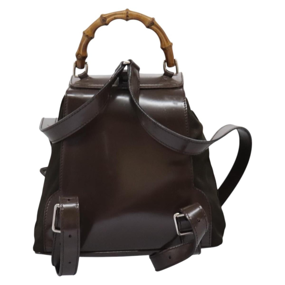 Gucci Vintage Bamboo Backpack Nylon and Patent Leather, BROWN, NYLON, Backpack