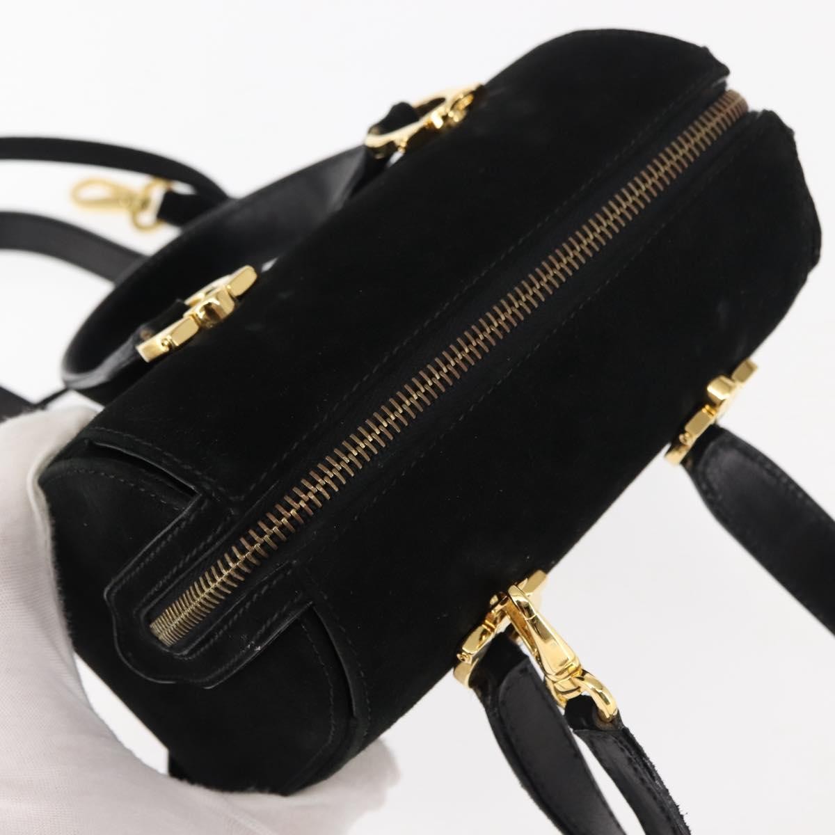 Salvatore Ferragamo Gancini mini handbag Canvas, BLACK, SUEDE, Handbag