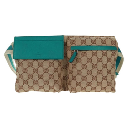 Gucci Vintage Double Belt Bag GG Canvas with Leather, Beige, Canvas, Shoulder Bag
