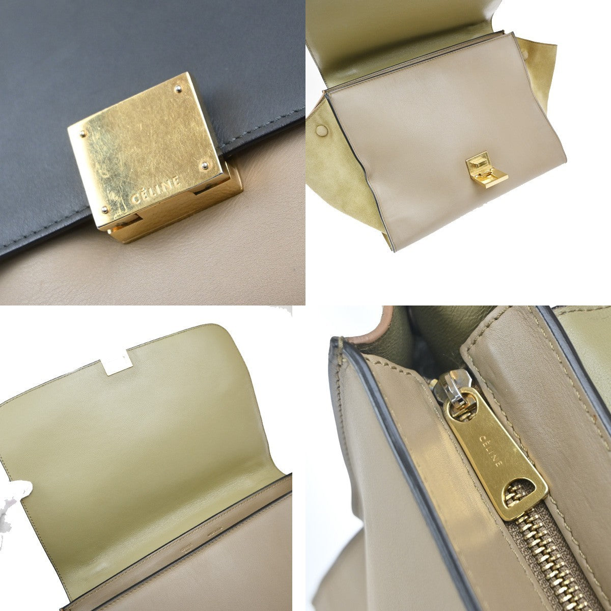 Celine Tricolor Trapeze Bag Leather, BEIGE, LEATHER, Shoulder bag