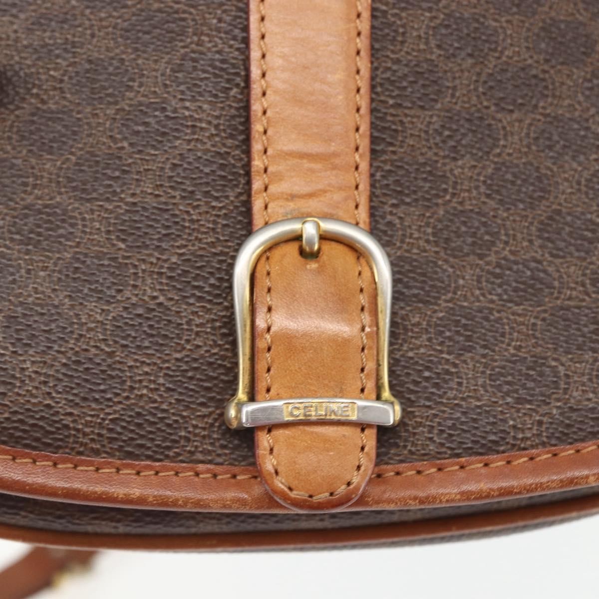 Celine Vintage Macadam Shoulder Bag Canvas and Leather, BROWN, CANVAS, Shoulder bag