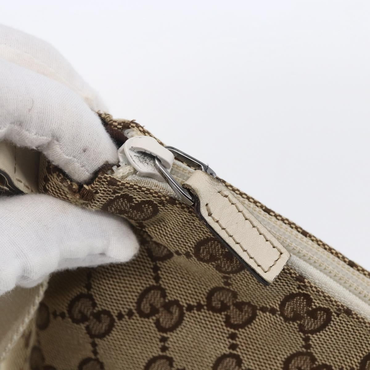 Gucci Zip Messenger Bag GG Canvas with Perforated Leather, BEIGE, CANVAS, Shoulder bag