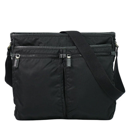 Prada Double Pocket Zip Messenger Tessuto, BLACK, NYLON, Shoulder bag
