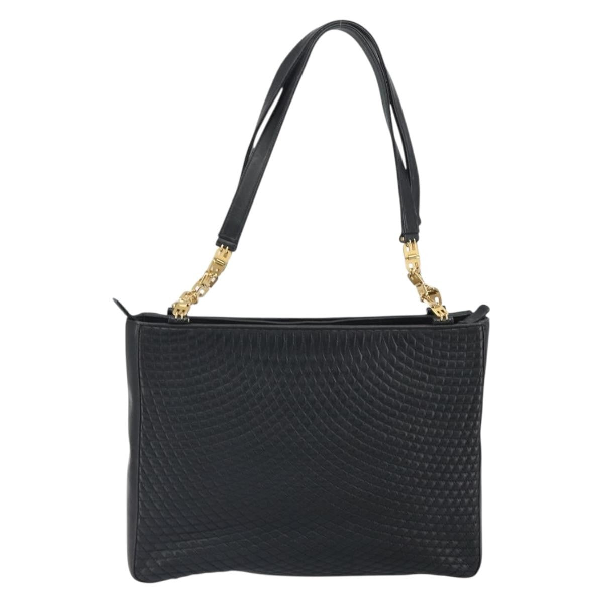Bally Vintage Tote Bag Quilted Leather, Black, Leather, Tote Bag