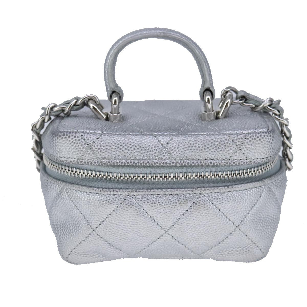 Chanel Classic Vanity Case with Chain Quilted Caviar, Silver, Leather, Shoulder Bag