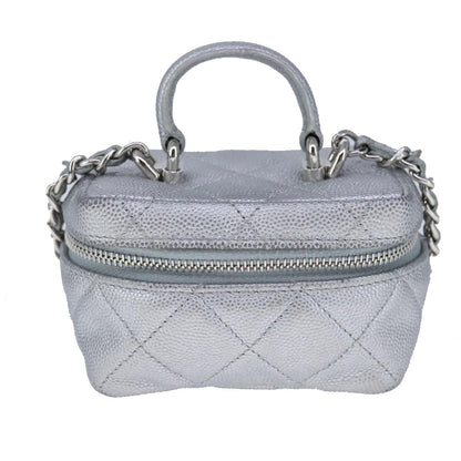 Chanel Classic Vanity Case with Chain Quilted Caviar, Silver, Leather, Shoulder Bag