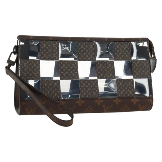 Louis Vuitton Standing Pouch Monogram Chess Coated Canvas and PVC, Brown, Canvas, Clutch