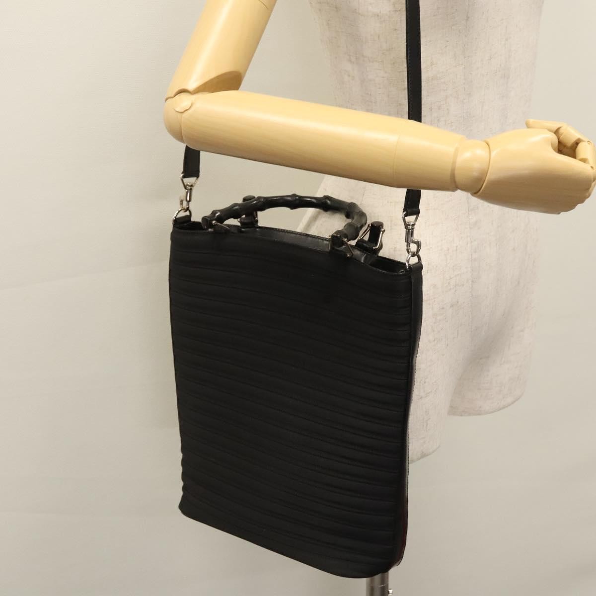 Gucci Vintage Bamboo Handle Bag Nylon, BLACK, CANVAS, Handbag