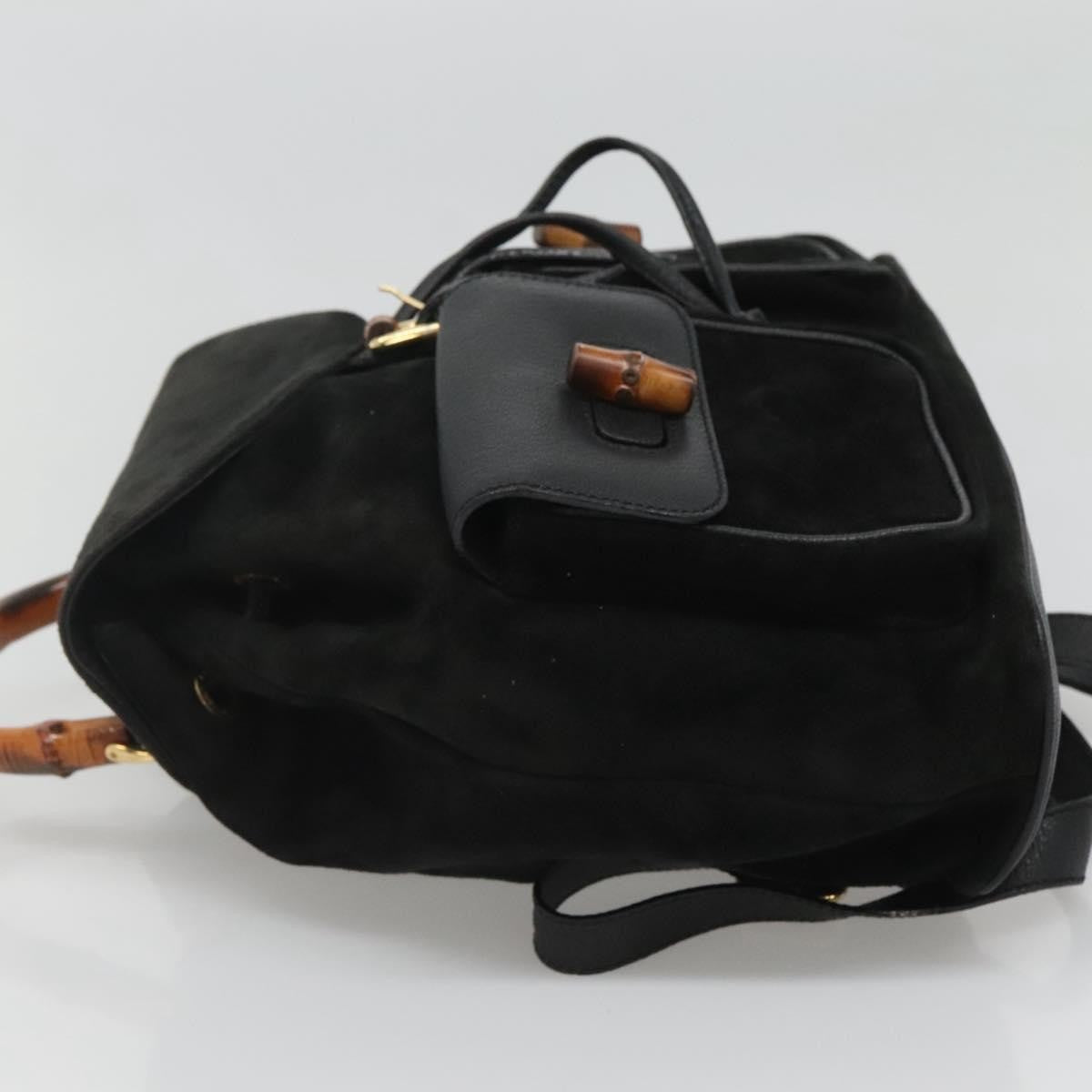 Gucci Vintage Bamboo Backpack Suede and Leather, Black, Suede, Backpack