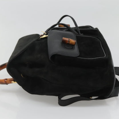 Gucci Vintage Bamboo Backpack Suede and Leather, Black, Suede, Backpack