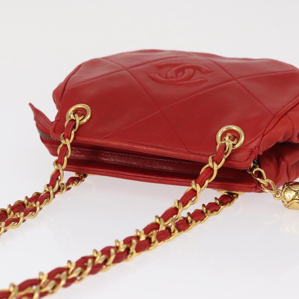 Chanel Vintage Diamond CC Tassel Shoulder Bag Quilted Leather, RED, LEATHER, Shoulder bag