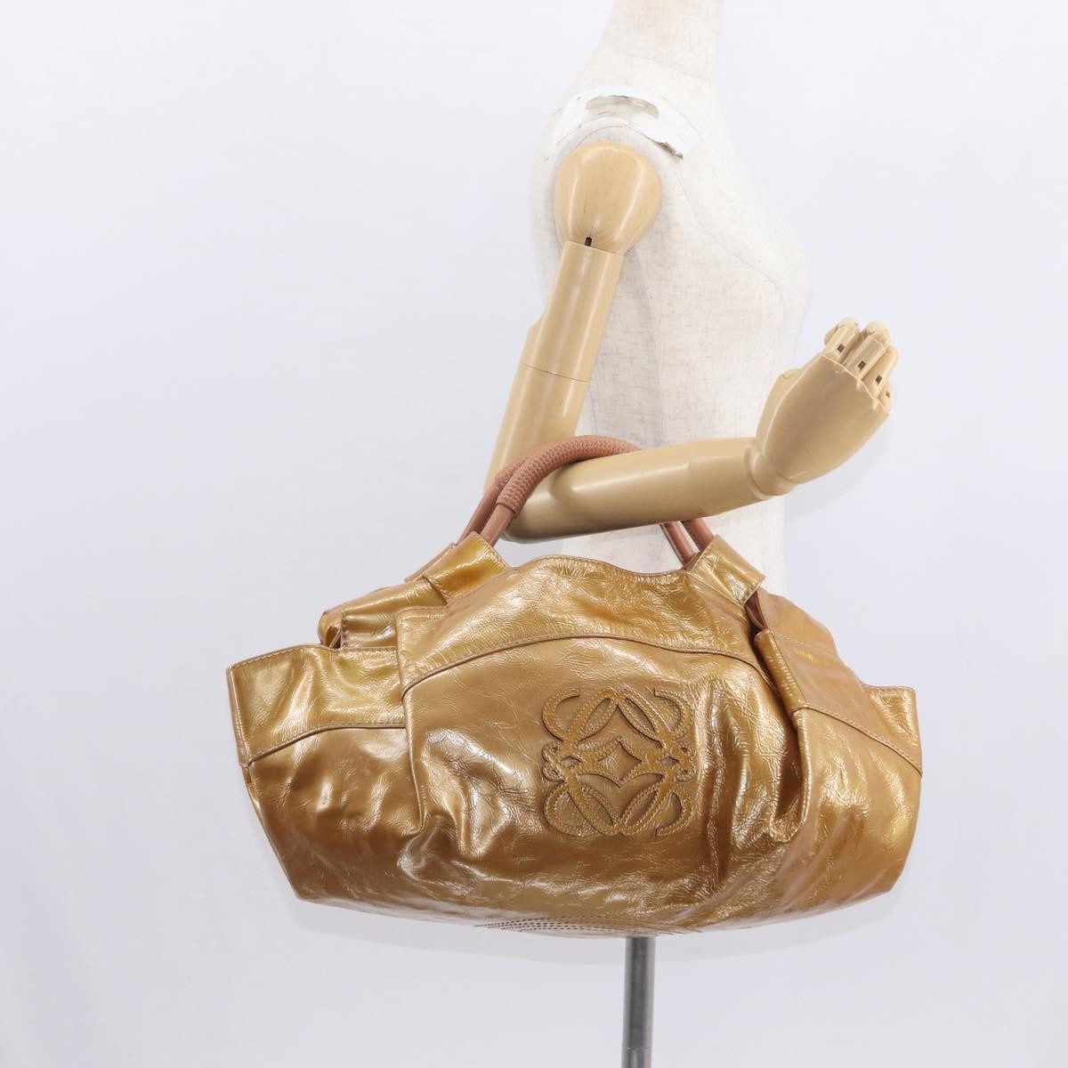 Loewe Aire Shoulder Bag Leather, GOLD, PATENT_LEATHER, Handbag