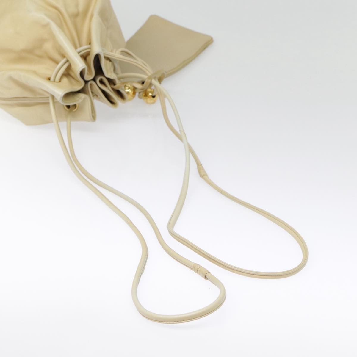 Chanel Vintage CC Drawstring Bucket Bag Lambskin, BEIGE, LEATHER, Shoulder bag