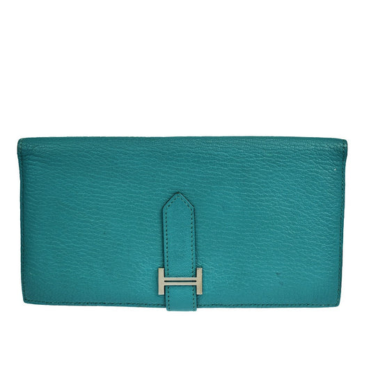 Hermes Bearn Wallet Chevre Mysore, BLUE, LEATHER, Wallets