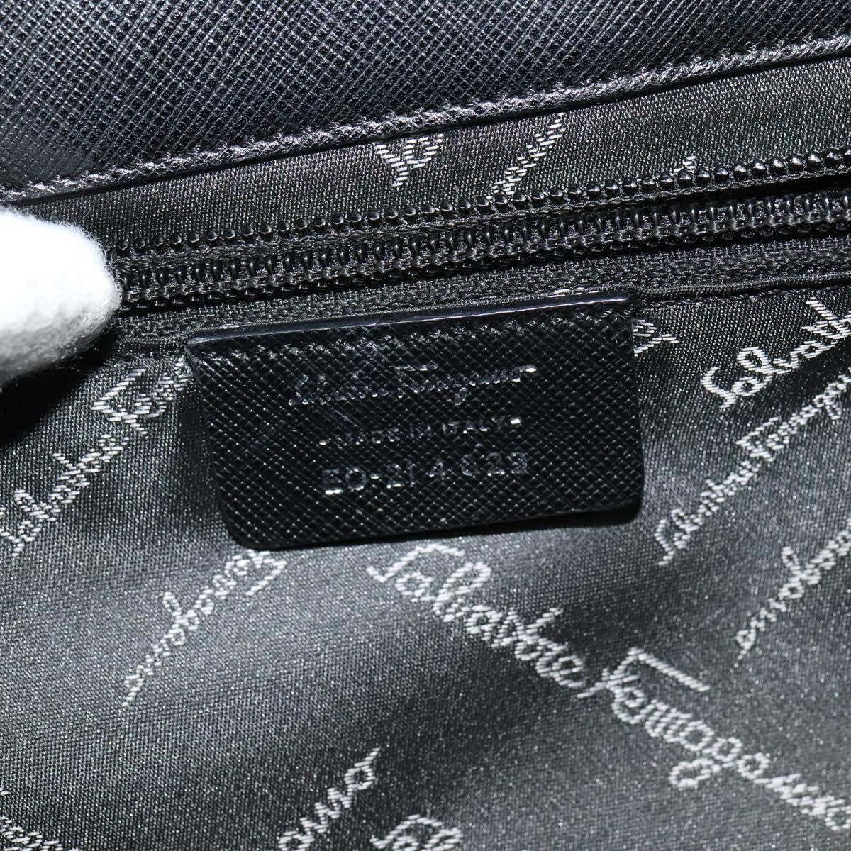 Salvatore Ferragamo Double Gancini Top Handle Bag Saffiano Leather, BLACK, LEATHER, Handbag