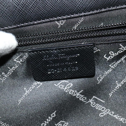 Salvatore Ferragamo Double Gancini Top Handle Bag Saffiano Leather, BLACK, LEATHER, Handbag