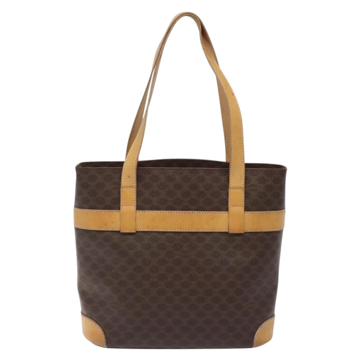 Celine Vintage Macadam Shoulder Bag Leather, BROWN, PVC,LEATHER,CANVAS, Shoulder bag